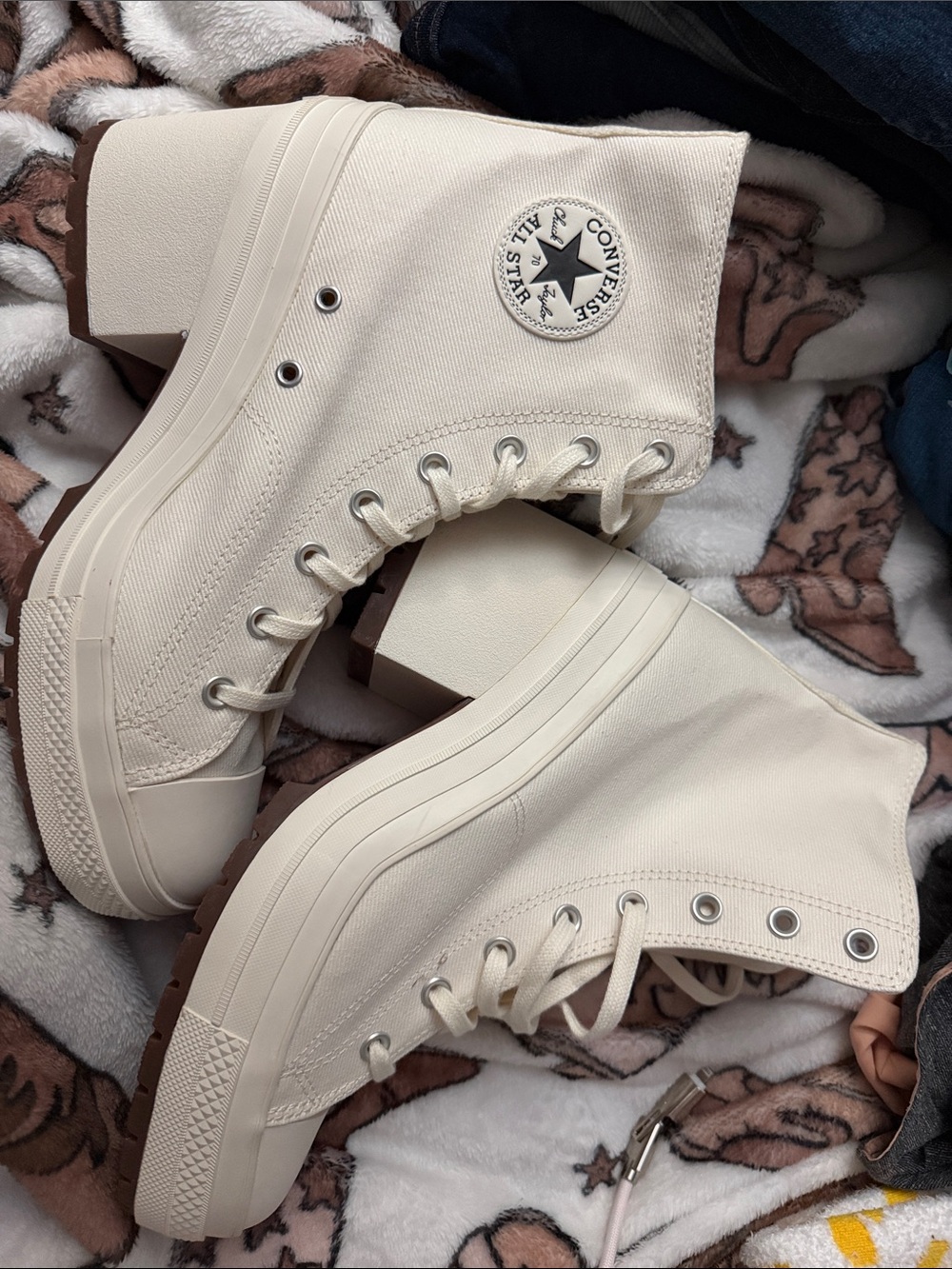 Converse All Star Lace-Up Platform Boots in Cream